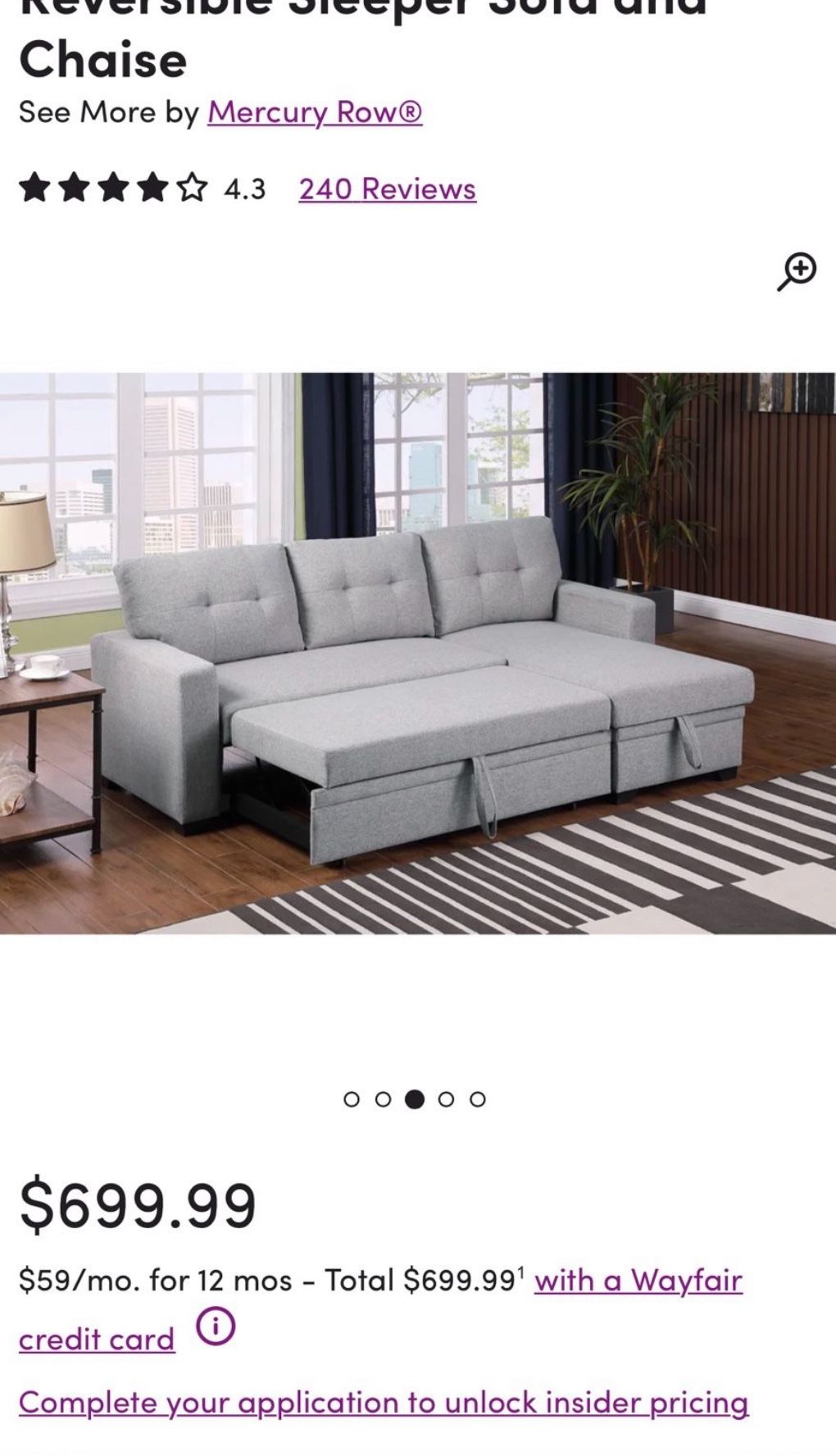 Anyan 83" Wide Linen Reversible Sleeper Sofa and Chaise