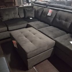 Chocolate microfiber sectional with ottoman