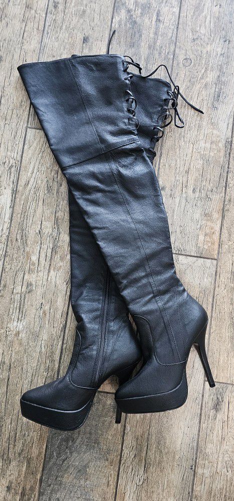 High Boots Cuissardes Leather Black NEW