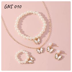 Shipping free for all orders over $25  Girls Jewelry 4 Pcs Set Faux Pearl Buttery charm Necklace 
