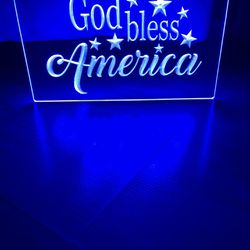 GOD BLESS AMERICA LED NEON BLUE LIGHT SIGN 8x12