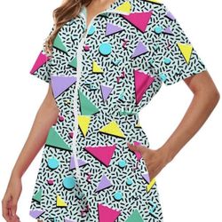 MEDIUM 80s Outfit Women 90s Jumpsuit Costume One-Piece Workout Track Suit Party Retro Clothing