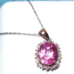 10k Pink Sapphire and Diamond Necklace