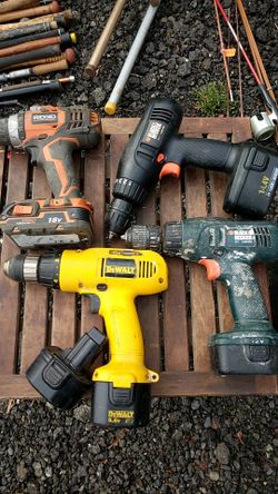 DeWalt Ridgid and Black and Decker cordless drills