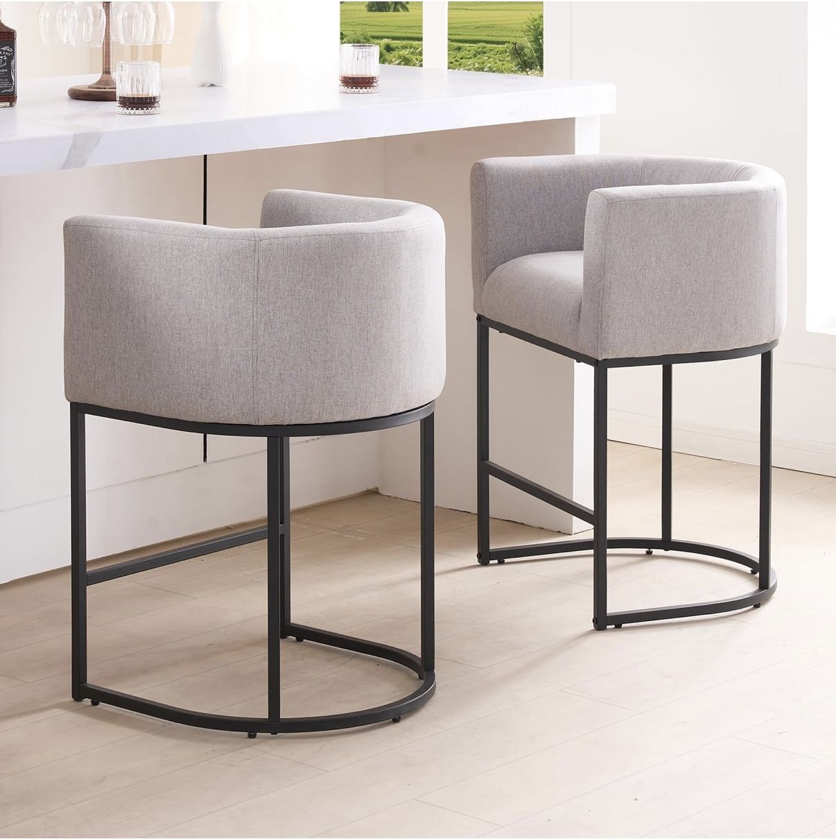 27 H Counter Height Bar Stools Set of 2, Modern Barrel Counter