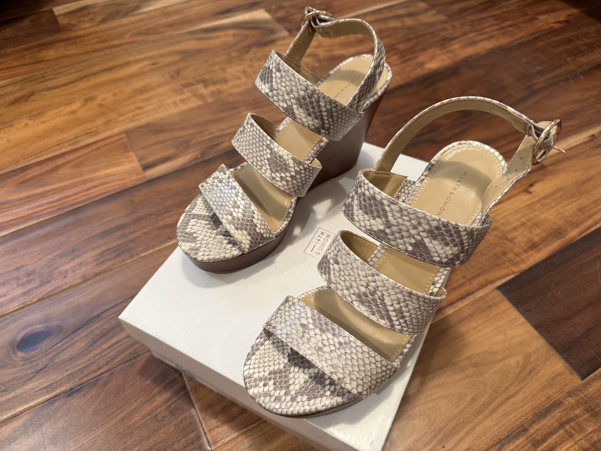 14th & Union Narissa-PU Snake Print Wedge Sandals