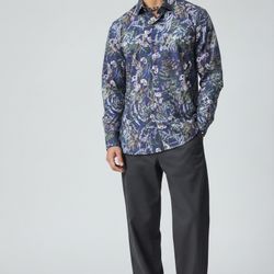 Couture Men’s Slim-Fit Long Sleeve Shirt – Red & White, Italian Cotton, Casual & Smart-Casual Wear