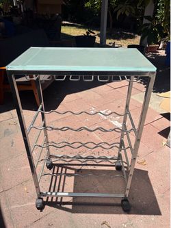 Modern Glass Top Wine Cart / Bar Cart on Wheels