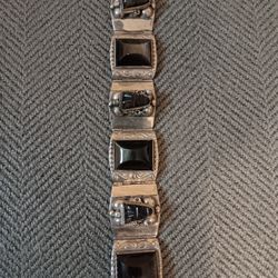 "Taxco" Vintage Sterling Silver  & BLack Onyx Bracelet 