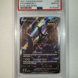 2021 Pokemon Sword & Shield Evolving Skies #189 FULL ART / UMBREON V PSA 10 GEM MT 