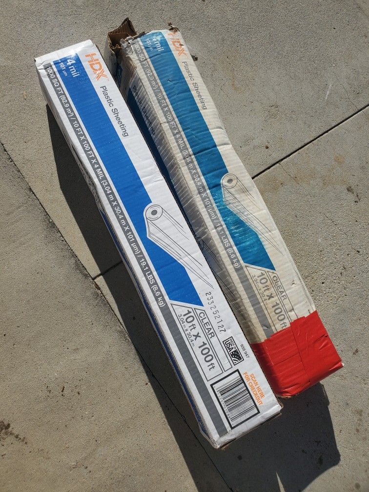 2 Hdx 4 Mil 10ftx100ft Plastic Sheeting And 1) 6mil 10ftx100ft Plastic Sheeting