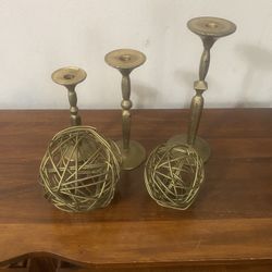 Brass Gold Candles And Decor Set 