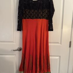 Lace Bodice Orange-Red Maxi Dress size large