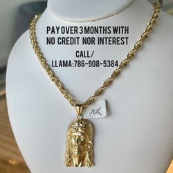 10, 14K Gold Chain (Cadena De Oro) With Jesus Piece. Financiamiento Sin Crédito. 