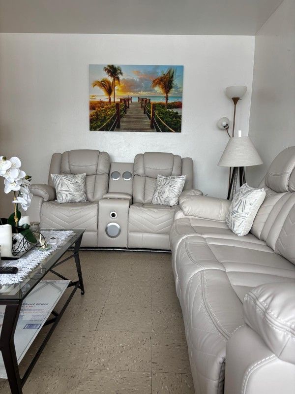 3 Piece Sofa Set Power Recliner And LED Lights