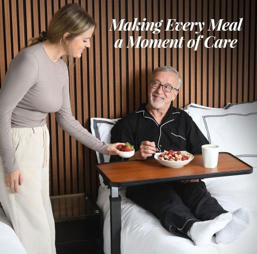 Proheal/Proactive Non-Tilt Adjustable Height Mahogany Overbed Table - Over Bed