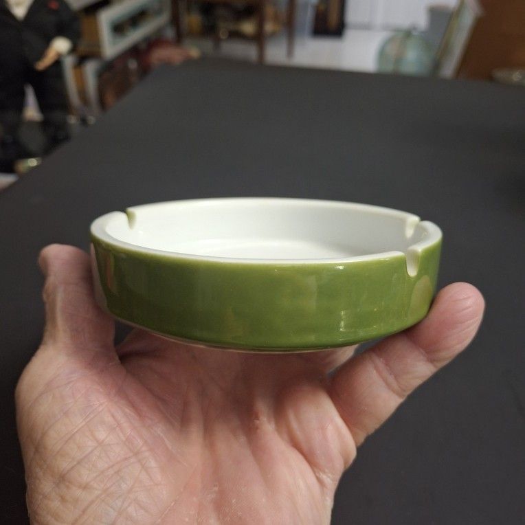 Vintage Glazed Avocado & White 4.5"W Ashtray