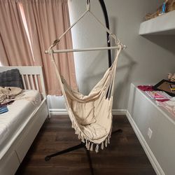 Boho Swinging Fringe Chair ~ with stand ~ black/khaki
