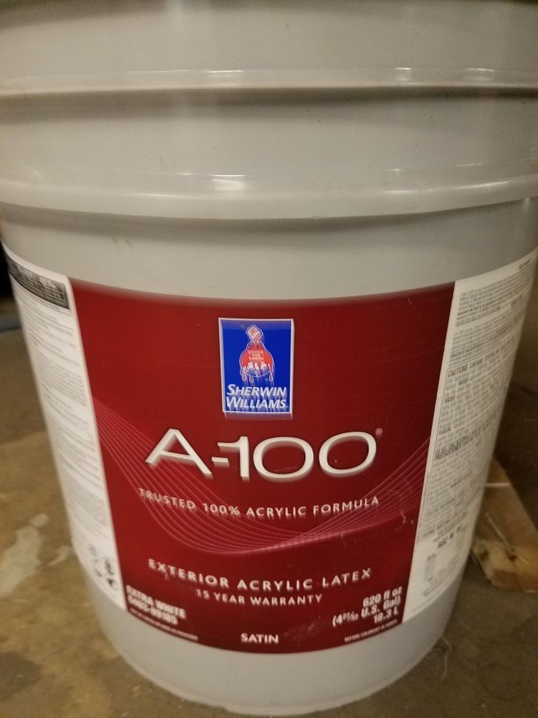 New 5 Gallon Sherwin Williams A100 White Satin Paint