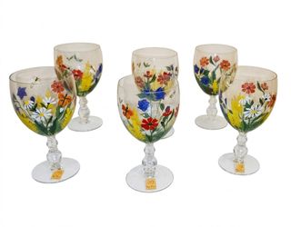 ESTATE SALE Set of 6 Royal Danube Hand-Painted Crystal Wine Glasses – Excellent Condition