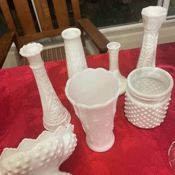Vintage Milk Glass Vase , Dish … $10 Each
