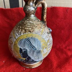 6 Inch Handmade Hand Painted Hand Etched Greek Ceramic Vase Imported From Greece