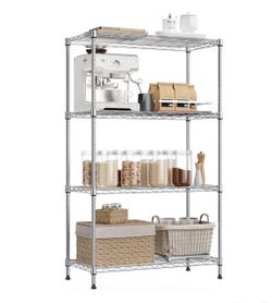 IZEUK 4-Tier Heavy Duty Steel Storage Shelves, Metal Shelf for Pantry Kitchen Storage, 23.7x14.3x5.7in, 1000 LBS, Chrome   32L