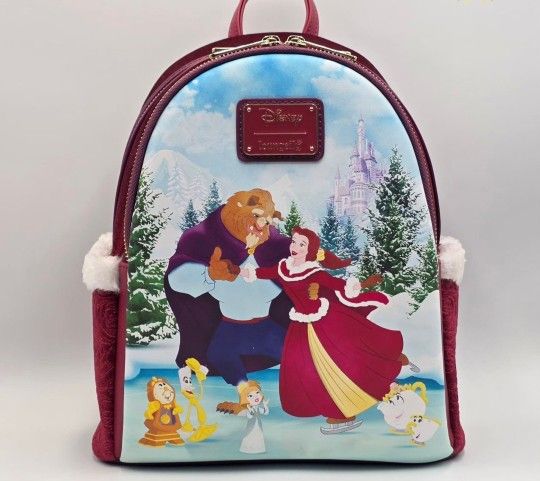 Mini Backpack- Loungefly Disney Beauty and the Beast Winter Ice Skating