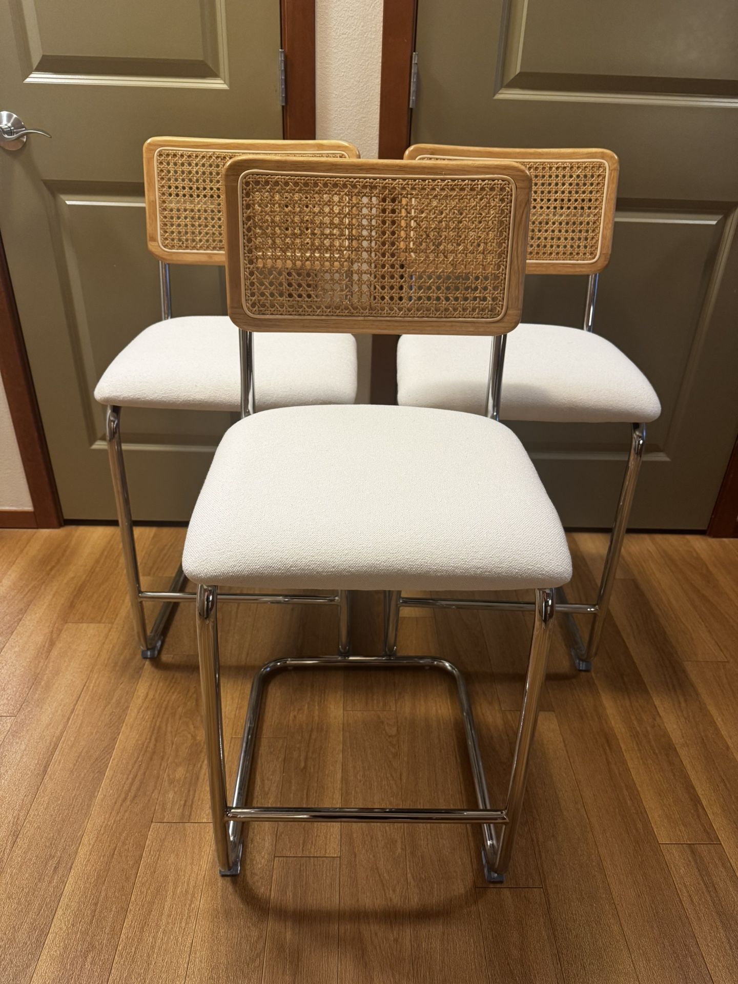 MCM Boho Rattan Counter Height Bar Stools (Set Of 3)