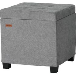 Grey Storage Ottoman Footstool with 48L Hidden Storage - New