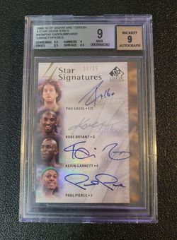 🐐🔥BGS 9,9 #/25 Auto Kobe Bryant Pau Gasol Garnett Pierce 2009-10 UD SP 4 Star Signatures *Title Yr!