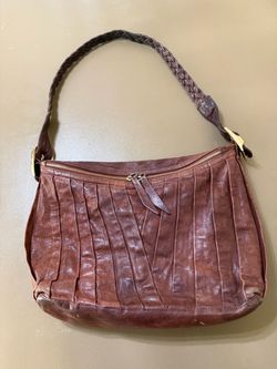 Brown Leather Pleated Shoulder Bag