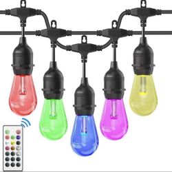 48ft String Lights RGB Cafe LED String Lights w/15 S14 Bulbs Backyard Waterproof