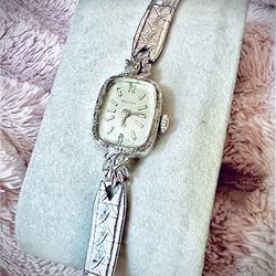 RARE ANTIQUE Bulova Genuine 14K White Gold Watch for women