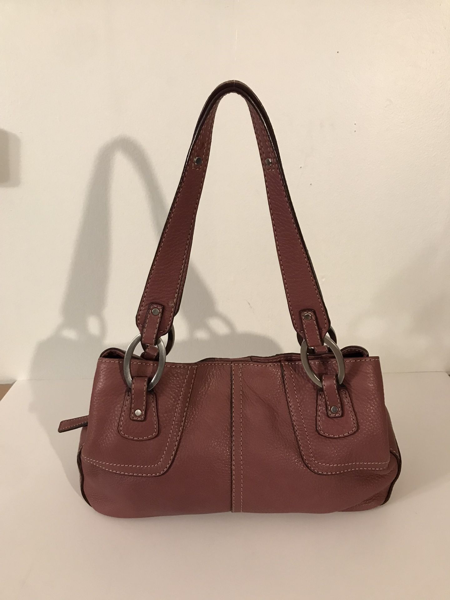 Vintage Fossil 1954 Light Burgundy Double Handle Pebbled Leather Handbag 75082