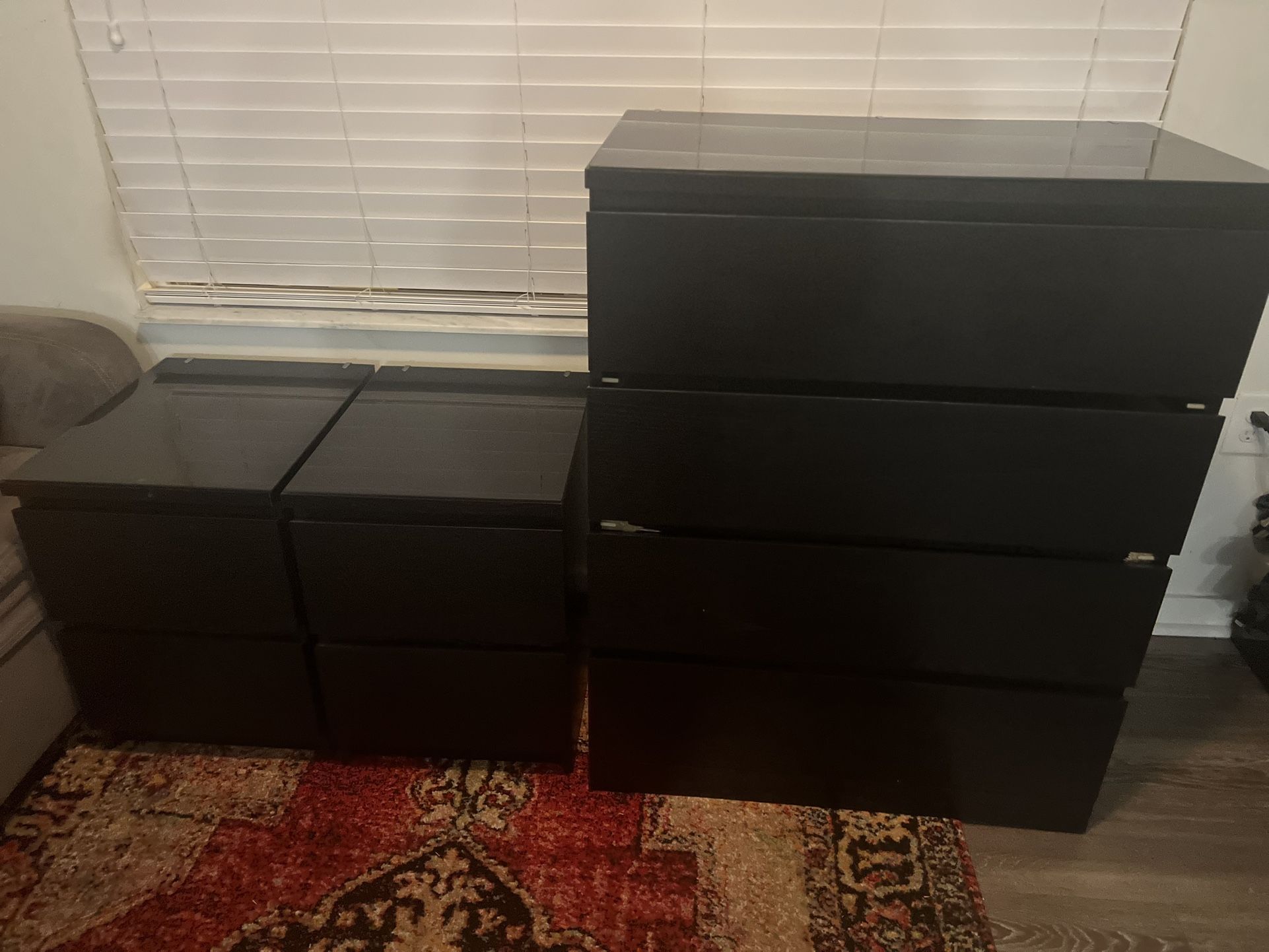 IKEA MALM 4-drawer chest & 2-drawer night stand (x2) w/ Glass