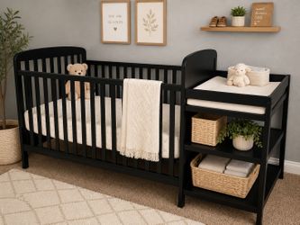 Convertible Baby Crib with Attached Changing Table