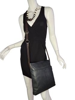 WHITE STUFF BRAND dark gray LEATHER WOMEN CROSS BODY SHOULDER PURSE BAG