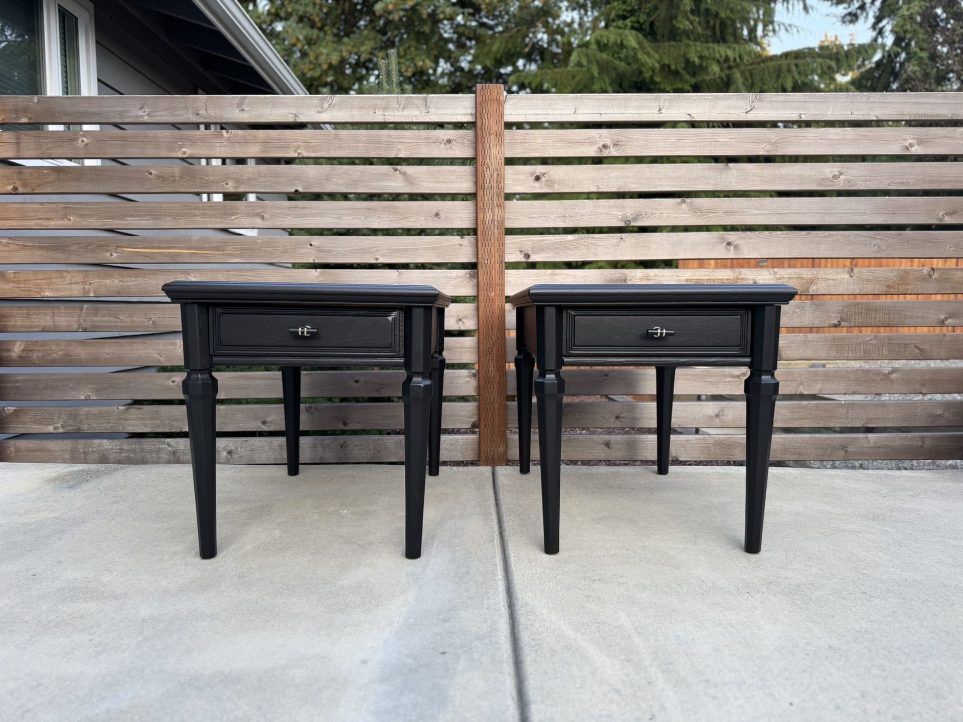 Set of refinished vintage Stanley wood nightstands or end tables