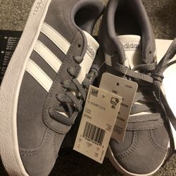 adidas Kids' VL Court 2.0 Sneaker, Grey/White/Grey, 1 M US Little Kid