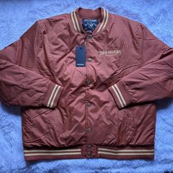 MSRP $120 True Religion Arched Nylon Bomber Jacket Men's Size 2XL Button Up New! Picante Orange