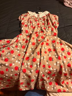 Apple Print Dress with Lace Collar5