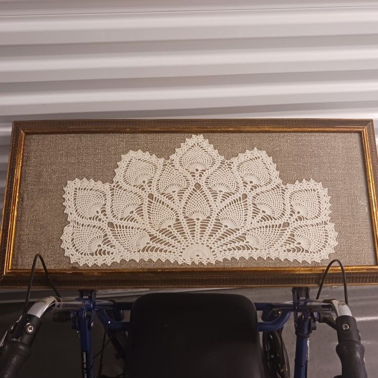 BEAUTIFUL HAND CROCHETED FRAMED DOILY