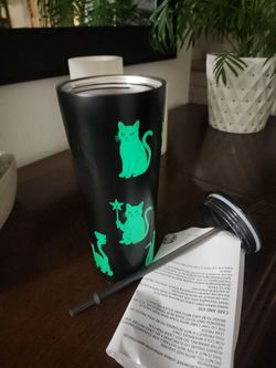 Black Stainless Steel Tumbler with Cat Print