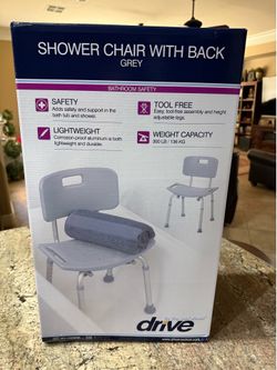 NEW DRIVE shower chair with back gray color, weight capacity 300 pounds lightweight and durable  tool free