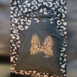 Disney Dark Grey Tank Top with Leopard Bow Design