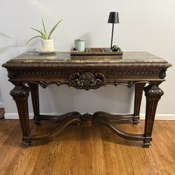 	•	Luxury Dollins Coffee Table – Marble Top & Carved Wood