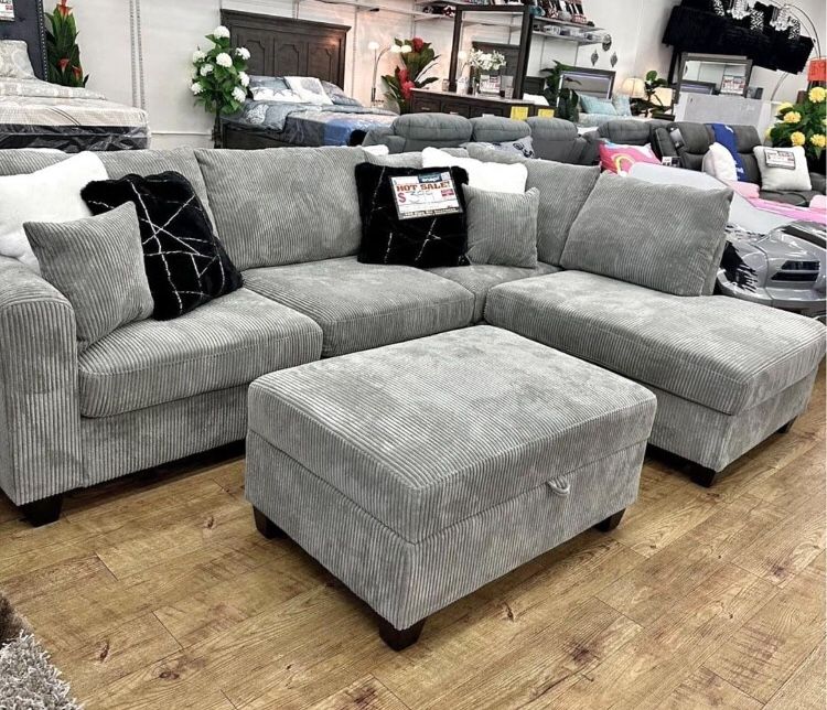 3-pc Sectional Sofa With Storage Ottoman Brand New