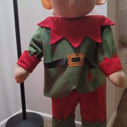 Vintage free standing christmas elf boy doll  37.5" with movable arms