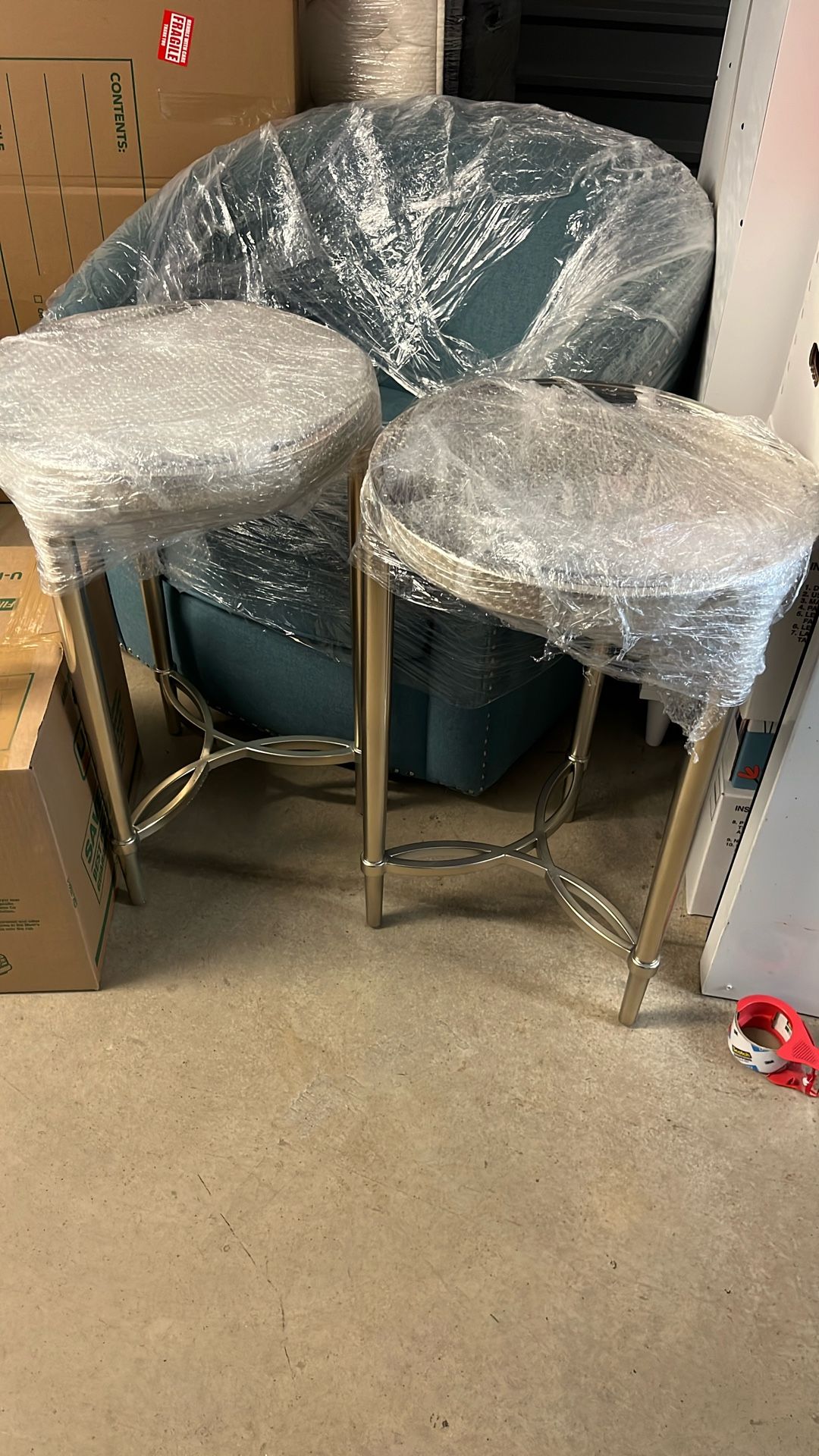 Two Brushed Gold End tables With Mirrored Tops
